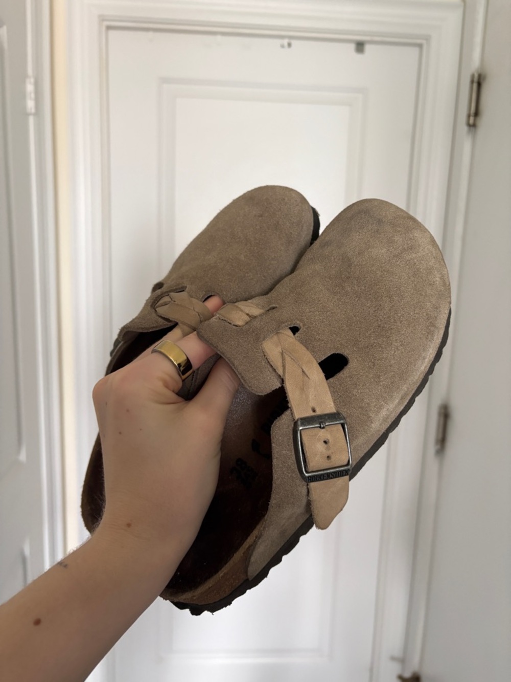 Birkenstock Taupe Suede Clogs